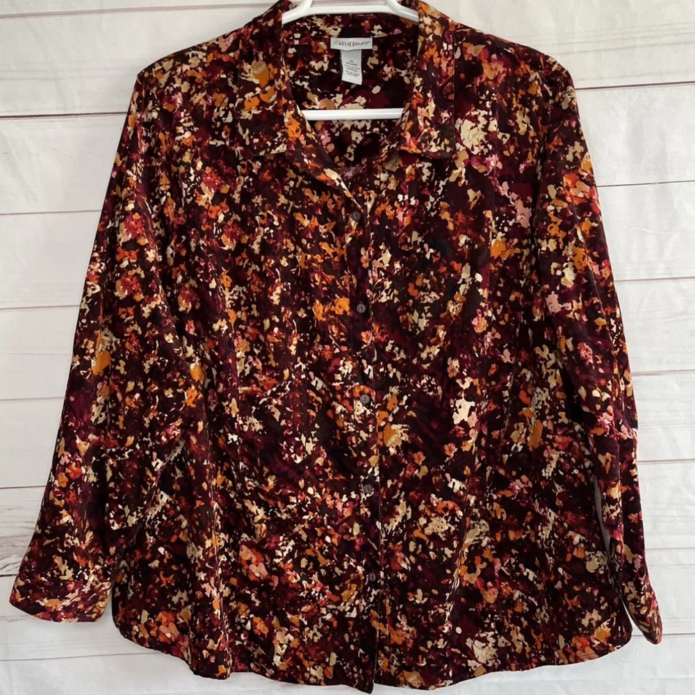 Catherines Corduroy Cotton Abstract Button Up Shirt 3X 26/28W